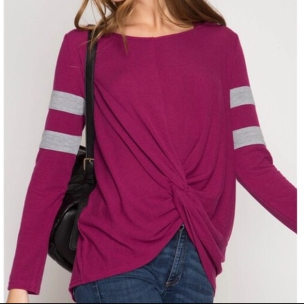 NWT Magenta Varsity Knot Front HOODIE Sweatshirt